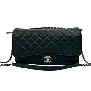 CHANEL Matelasse Coco Mark Lambskin Chain Shoulder Bag, Black, 33374